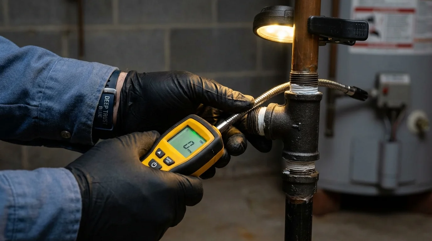 Gas leak detection with electronic sniffer by Johns Plumbing LLC in Norco