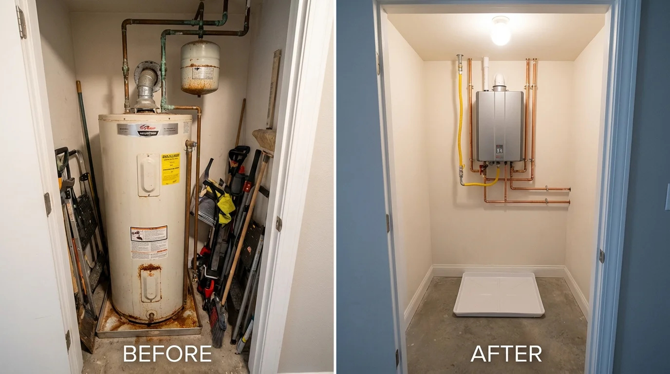 Tank water heater versus wall-mounted tankless unit comparison for Norco, CA homeowners