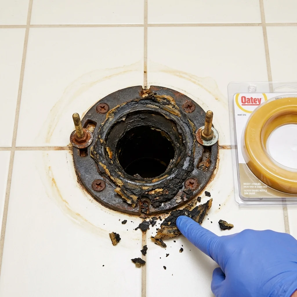 Failed wax ring showing water seepage at the base of a toilet in a Norco, CA home
