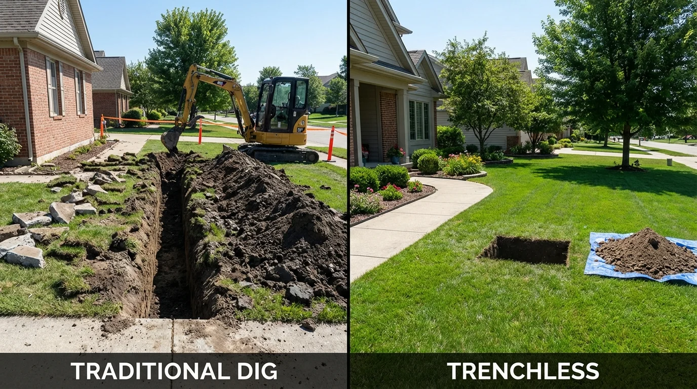 Trenchless sewer repair with minimal yard damage versus traditional excavation in Norco, CA